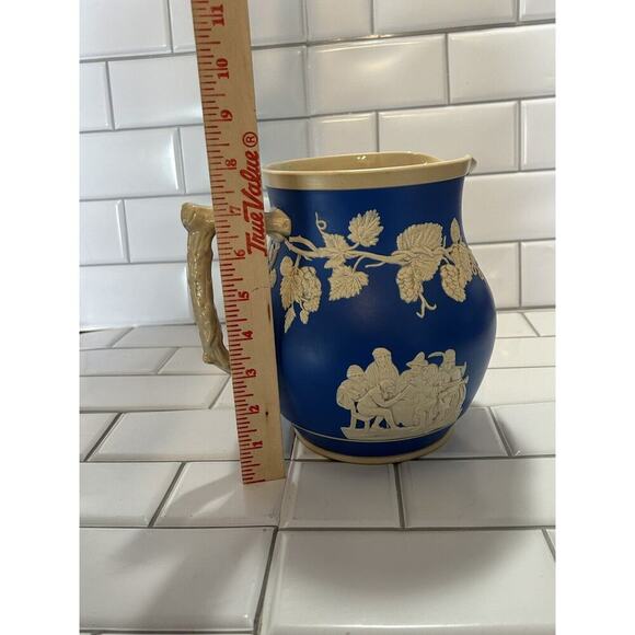 ANTIQUE COPELAND SPODE JASPER WARE ALE/BEER PITCHER w/ PUB SCENES & HOPS c1910 - Picture 15 of 16